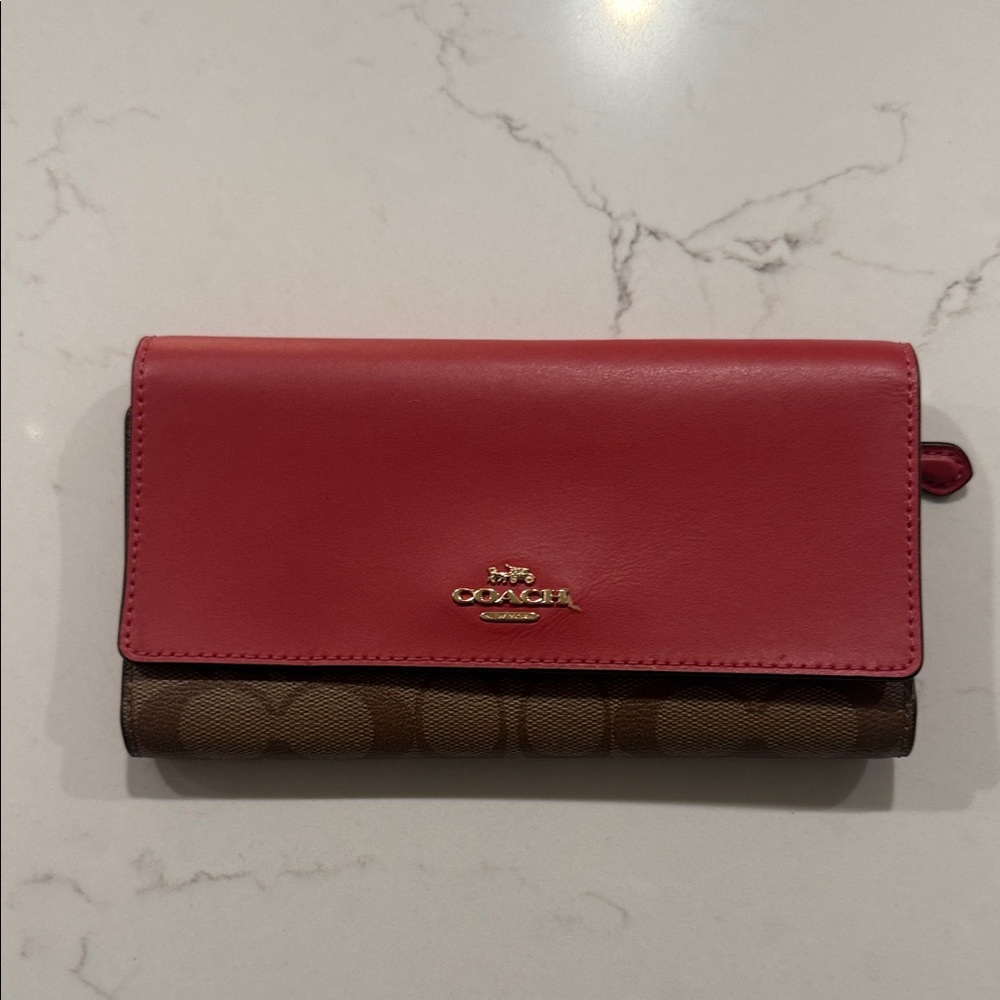 Coach Red and Brown Signature Wallet